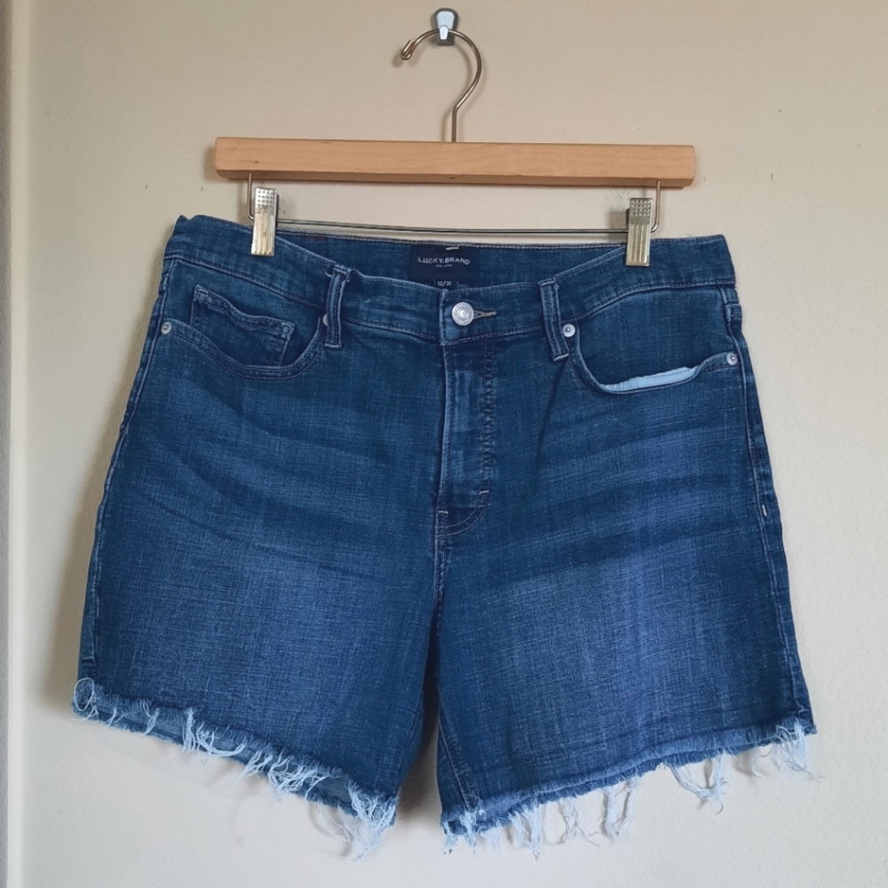 Lucky Brand Ava Mid Rise Blue Denim Cutoff Shorts Essentials Capsule Minimalist